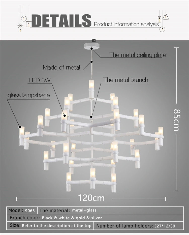 Modern LED Decoration Lighting Tree Haning Simple Hotal Big Chandelier